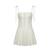 A Line Pleated Lace Up Spaghetti Strap Buckle Up Corset Dress
